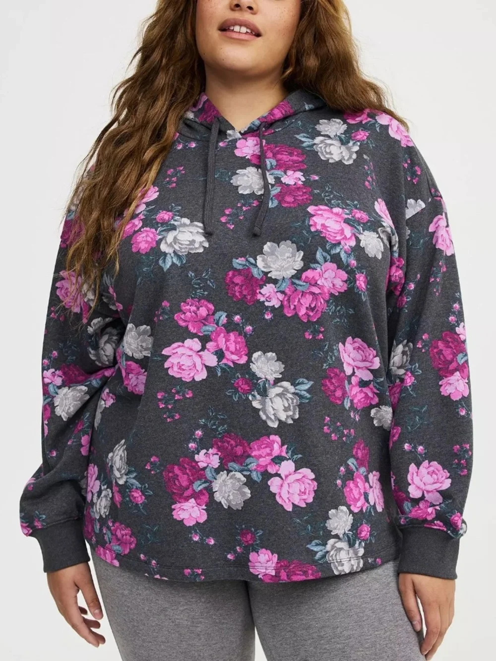 Torrid Hoodie 3X Pullover Top Hooded French Terry Grey Purple Plus Size Cotton - Picture 2 of 5